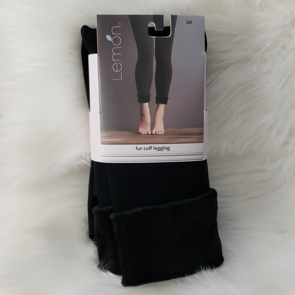Black fur cuff leggings